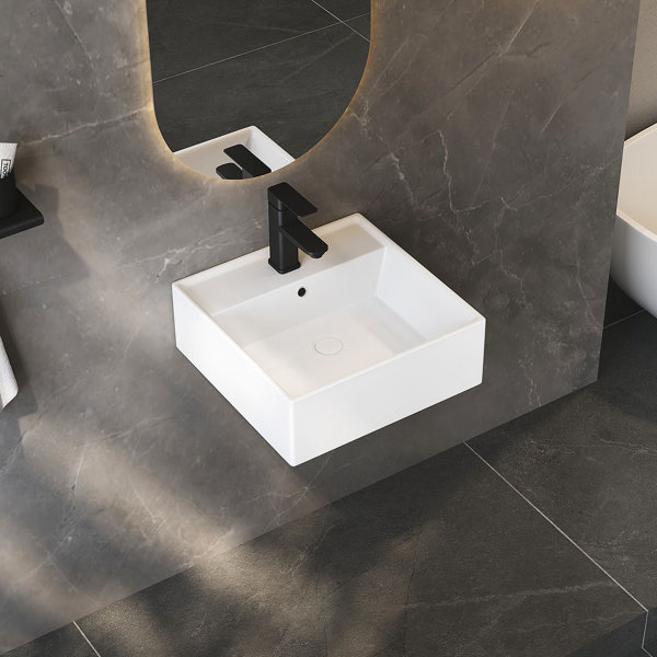 Metro Lane 410mm x 410mm Square Wall Hung Bathroom Sink Basin with ...